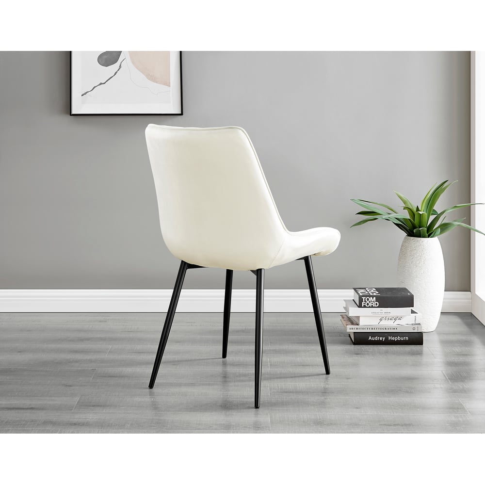 Furniturebox Cesano Set of 2 Cream and Black Velvet Dining Chair Image 4