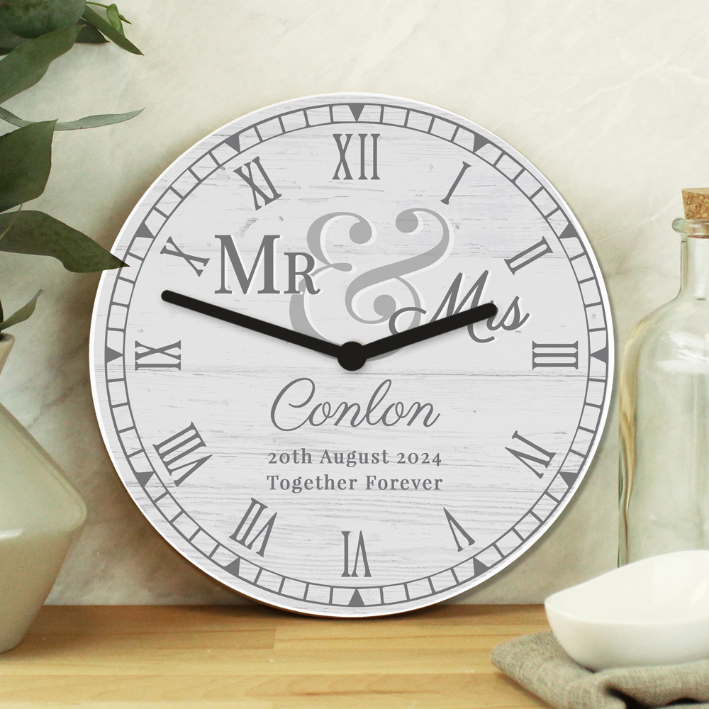 Personalised Memento Personalised Mr and Mrs Wooden Clock Image 2