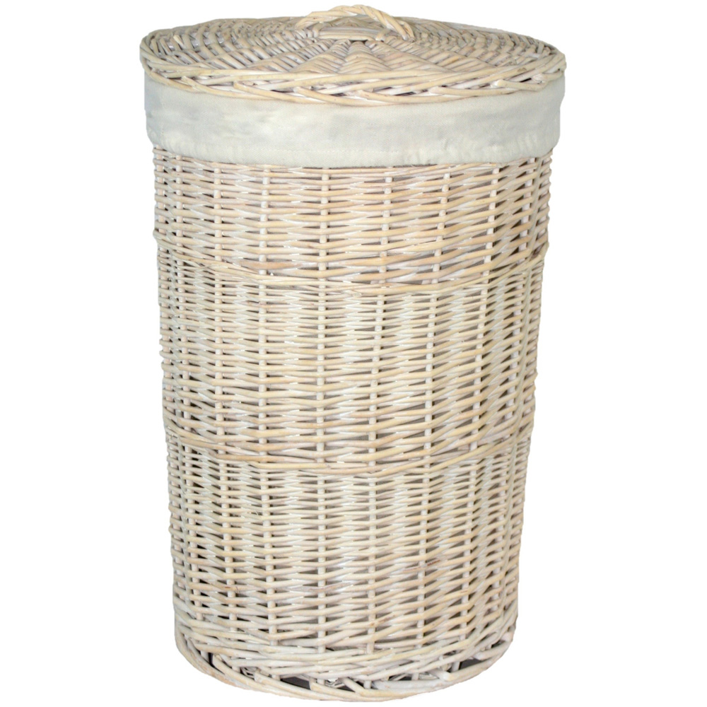 Red Hamper Small Round White Wash Lined Laundry Basket Image 1