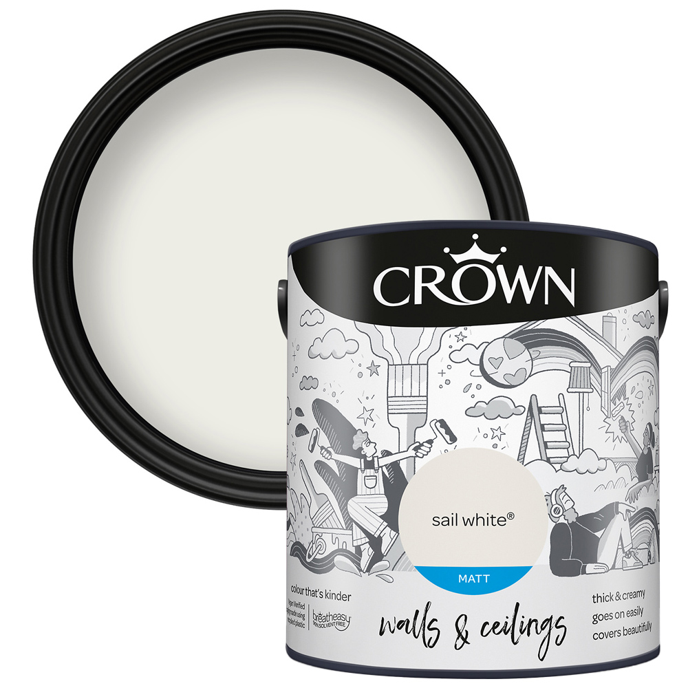 Crown Breatheasy Walls & Ceilings Sail White Matt Emulsion Paint 2.5L Image 1
