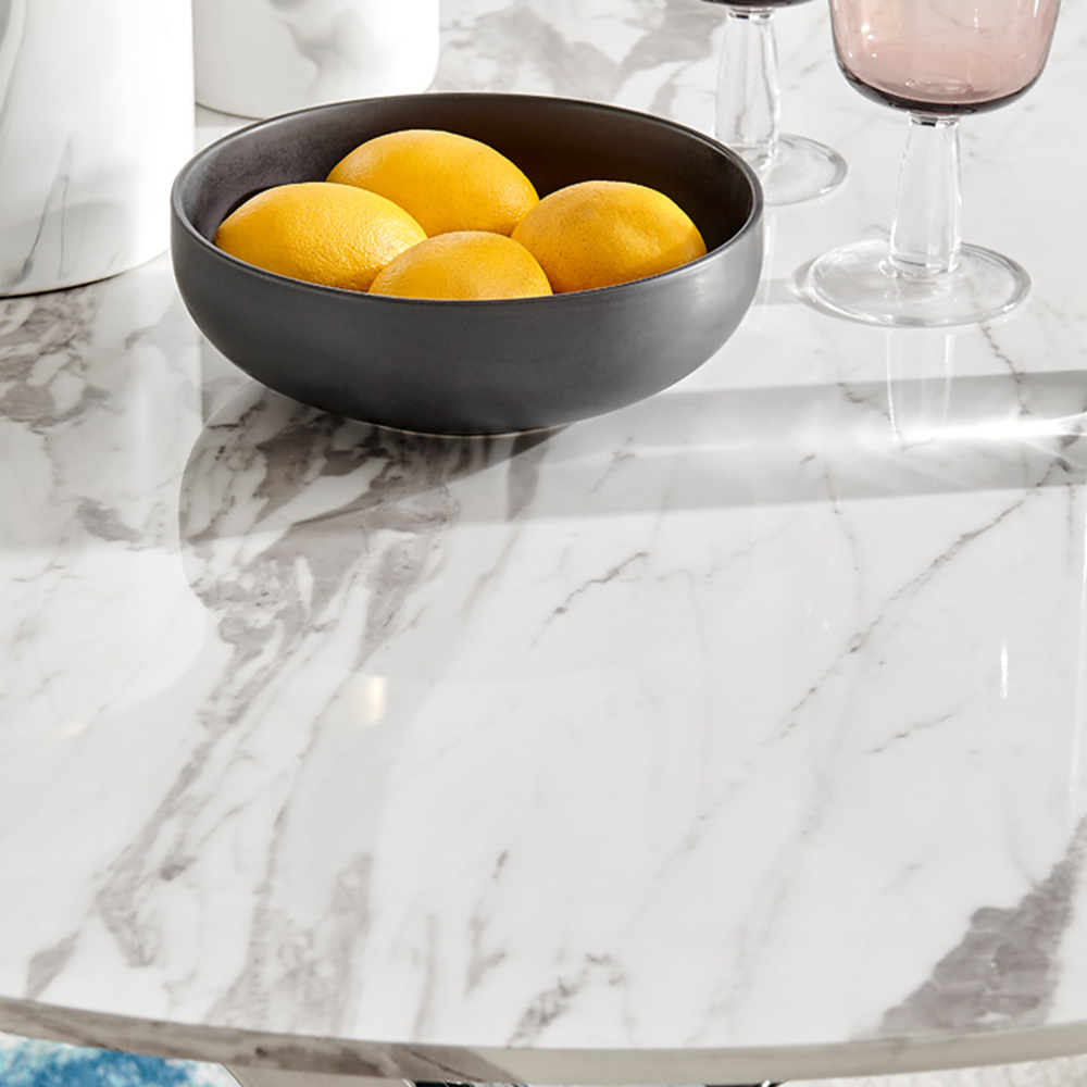 Furniturebox Arona 4 Seater Round Dining Table White Marble and Silver Image 3