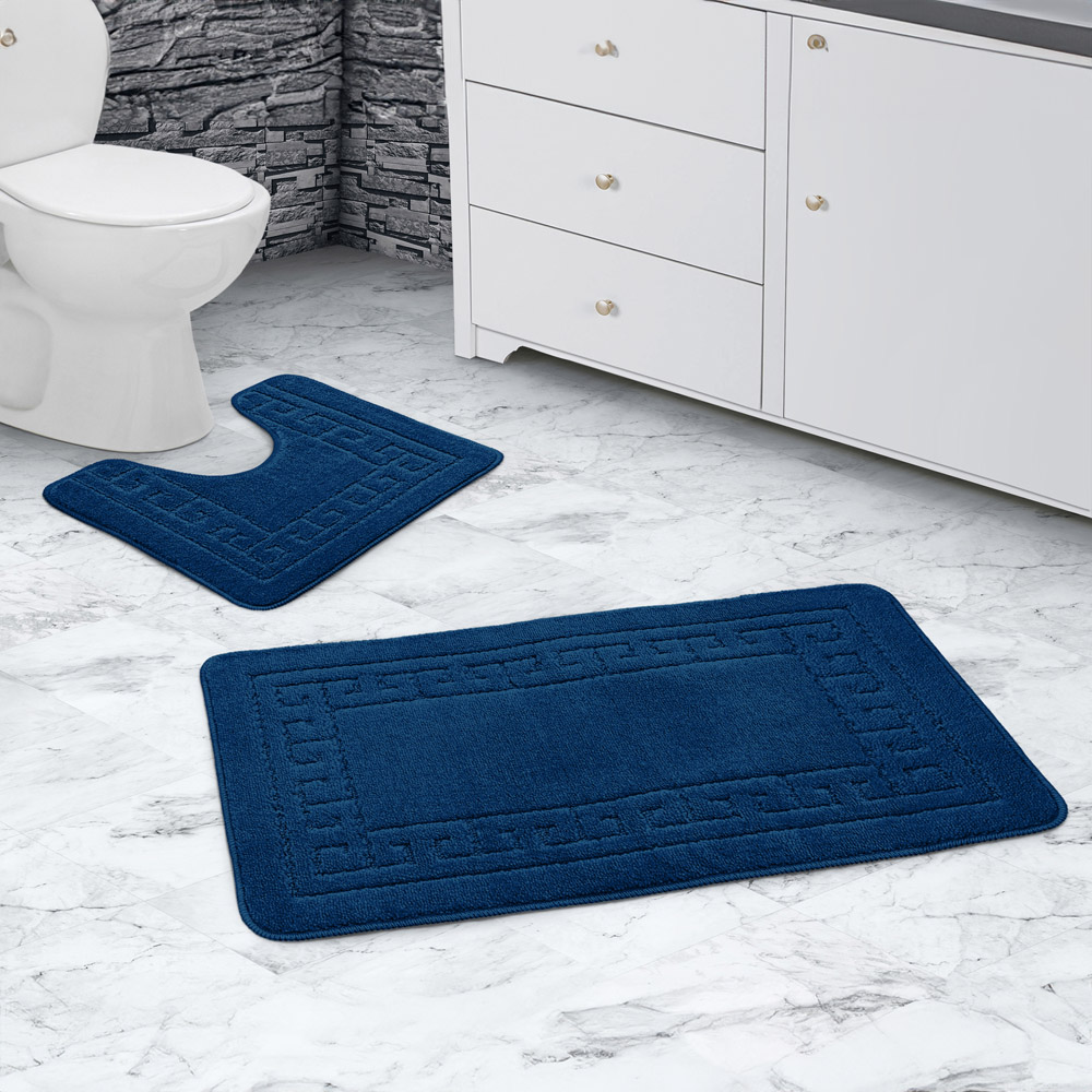 Velosso Greek Key Navy Bath Mat Set Image 2