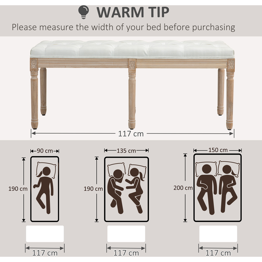 Portland Cream White Upholstered End of Bed Bench Image 8