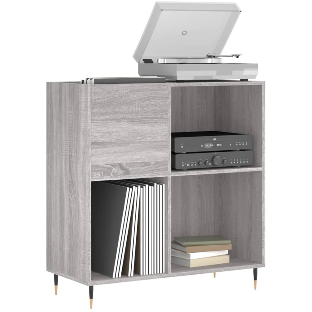 vidaXL 3 Shelf Sonoma Grey Record Cabinet Image 3