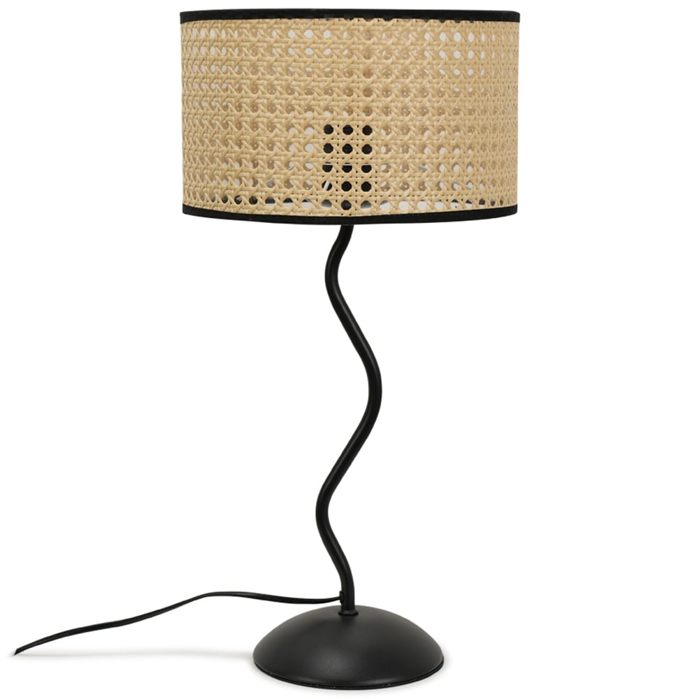 ValueLights Wiggle Black and Natural Cane Shade Metal LED Table Lamp Image 1