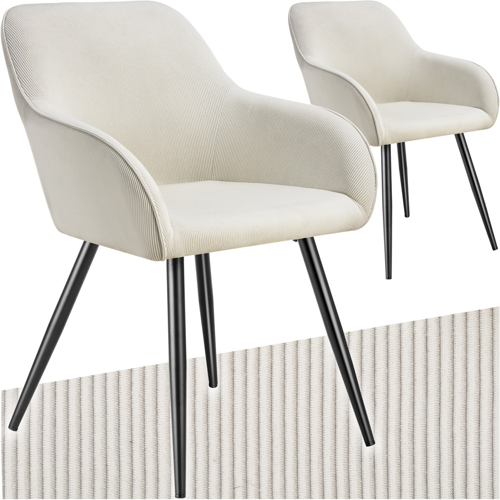 tectake Marilyn Set of 2 Cream and Black Corduroy Padded Dining Chair Image 2