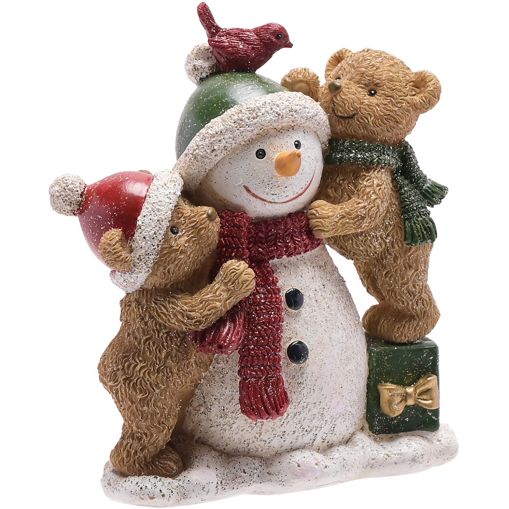 The Christmas Gift Co Snowman and Teddy Bears Scene Figurine Image 3