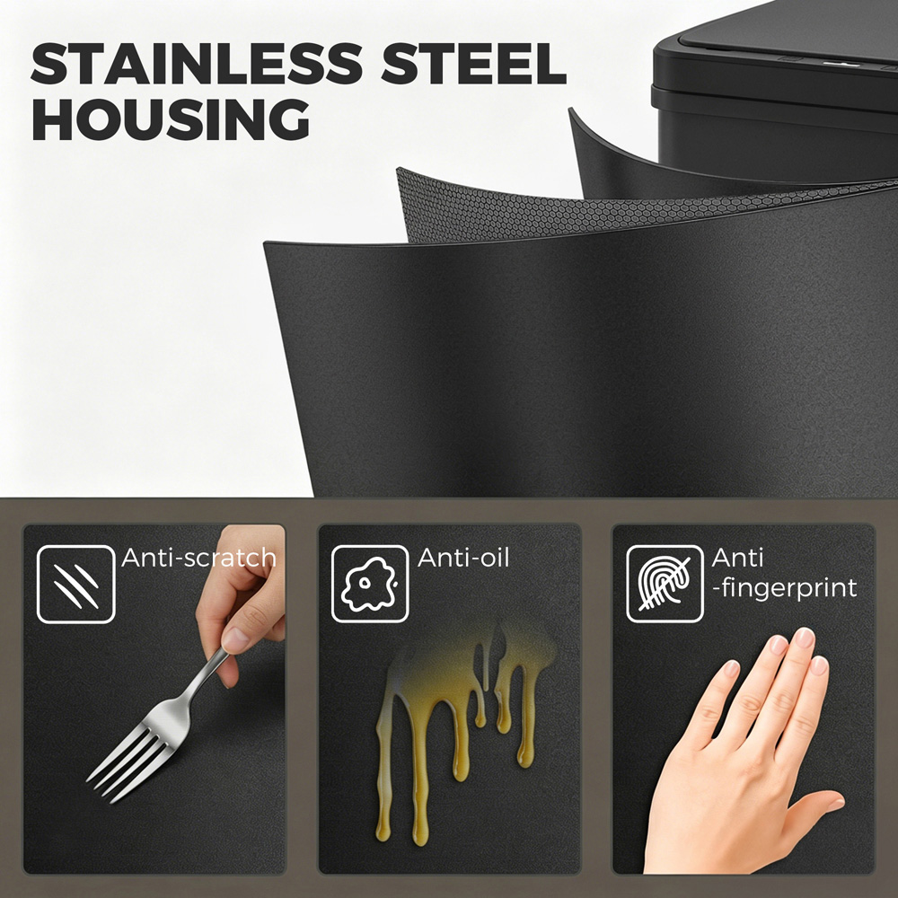 HOMCOM Black Stainless Steel Kitchen Motion Sensor Bin 40L Image 5