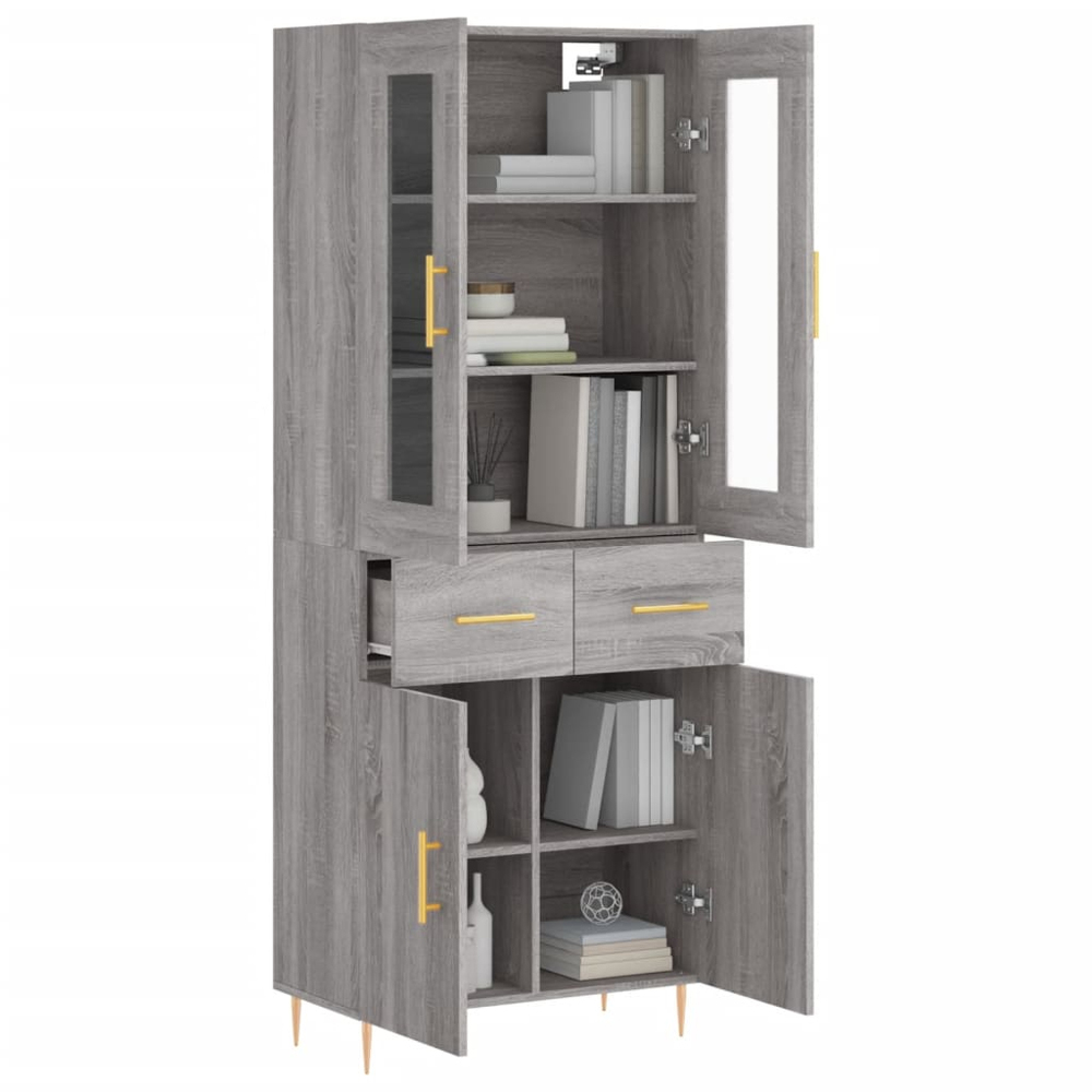 vidaXL 4 Door 2 Drawer Grey Sonoma Highboard Image 3