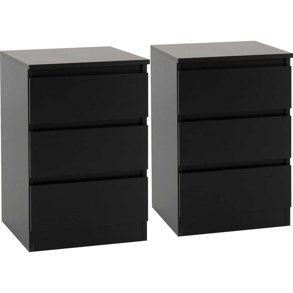 Seconique Malvern 3 Drawer Black Bedside Table Set of 2 Image 2