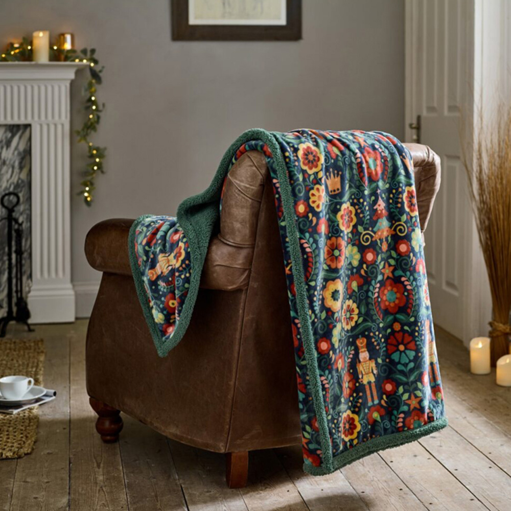 Deyongs Navy Folkloric Nutcracker Christmas Throw 130 x 170cm Image 2