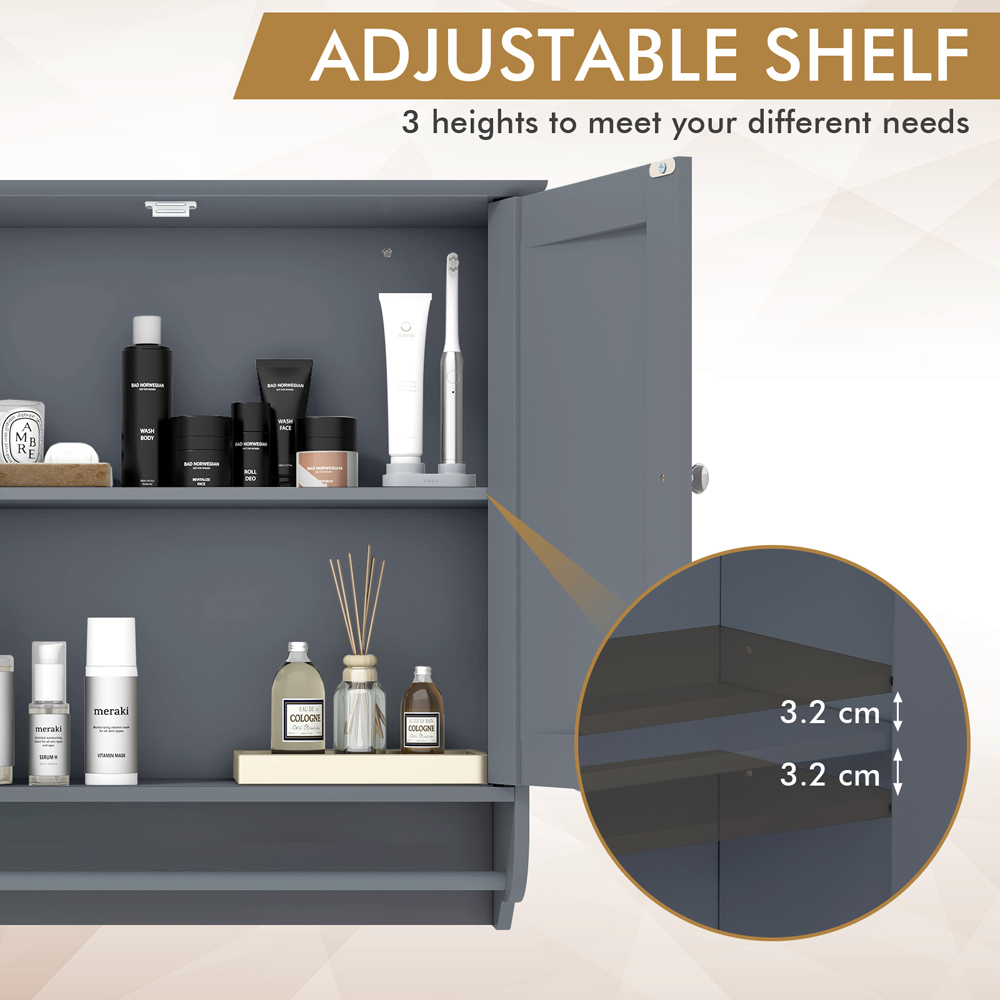 Costway 2 Door Grey Wall Mounted Bathroom Cabinet with Towel Rack Image 5