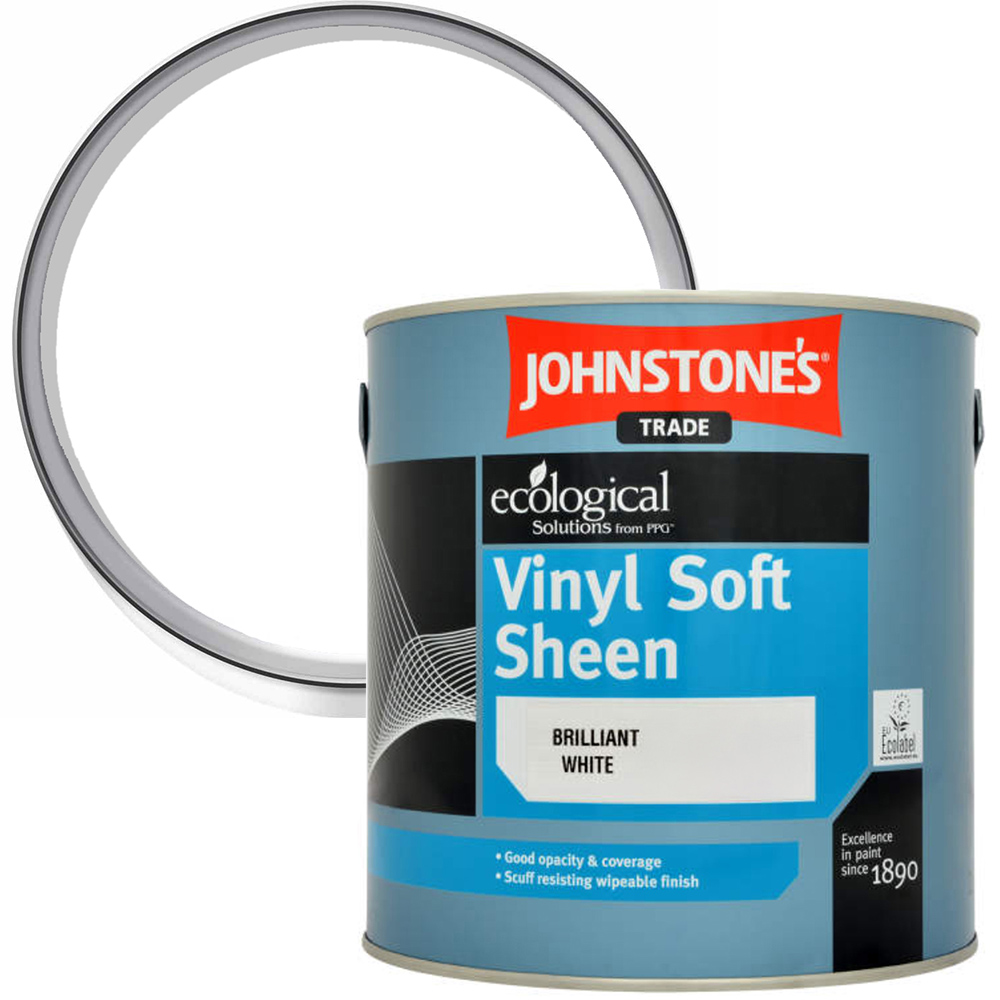 Johnstone's Trade Brilliant White Vinyl Soft Sheen Paint 2.5L Image 1