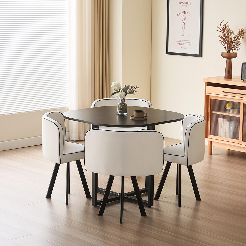 Comfy Living Metal 4 Seater Dining Set Black and White Image 3