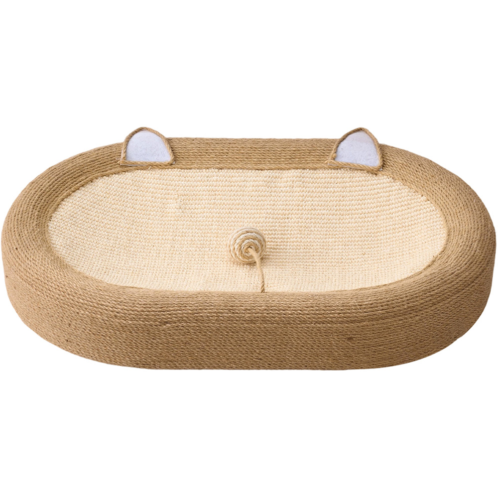 H&O Direct 61 x 40cm 2-in-1 Natural Oval Sisal Cat Scratcher Bed with Toy Ball Image 2