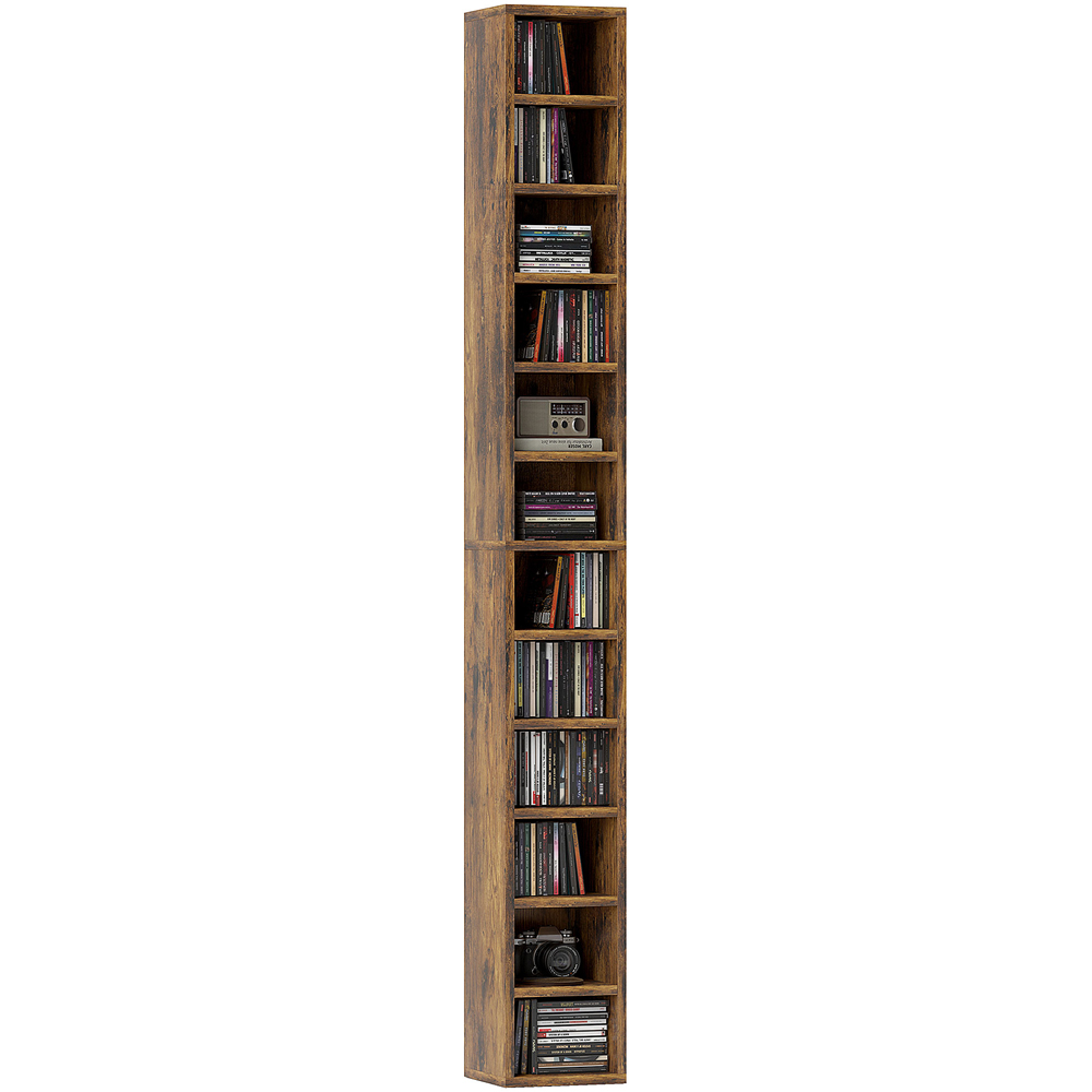 HOMCOM 204 CD Rustic Brown Tall Bookshelf with Cubes Image 2