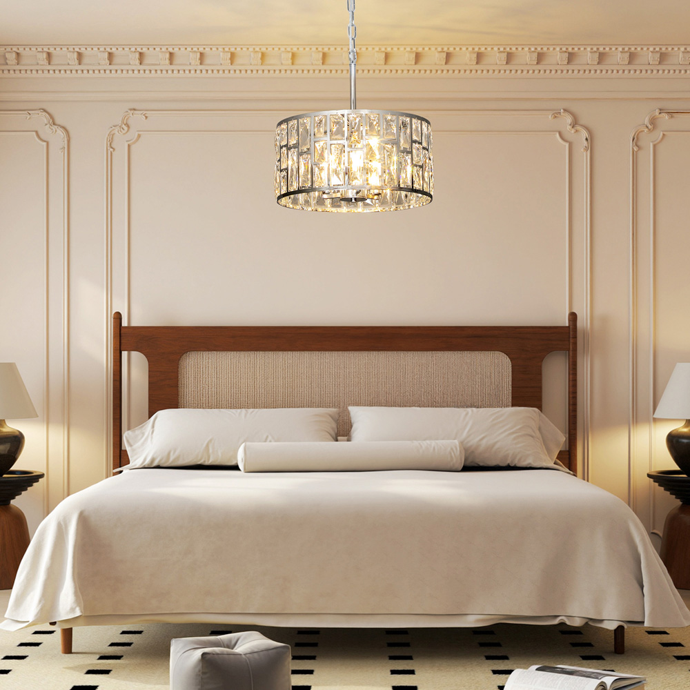 HOMCOM Modern Flush Crystal Chandelier Mount Ceiling Light Image 2