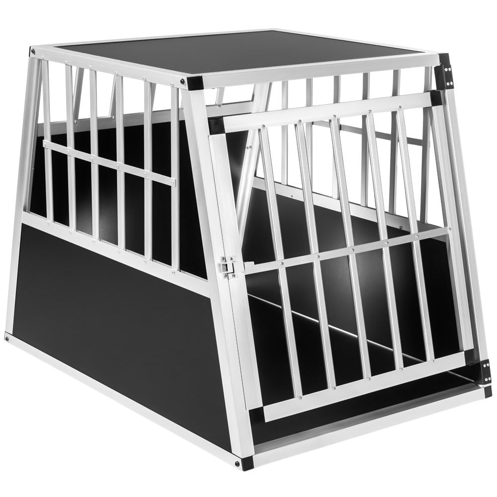 tectake Black Lockable Dog Crate Image 1