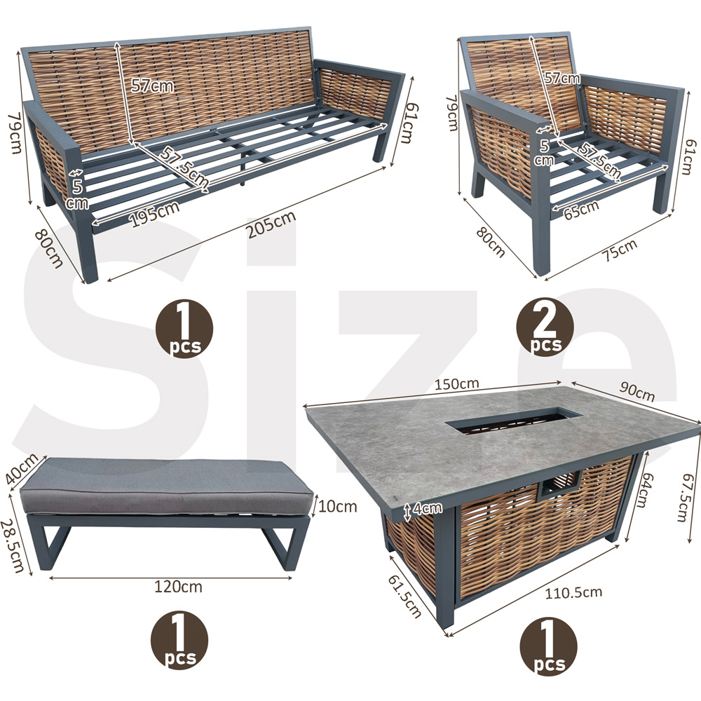 Furniture One 7 Seater Grey Aluminium Outdoor Lounge Set with Fire Pit Table Image 8