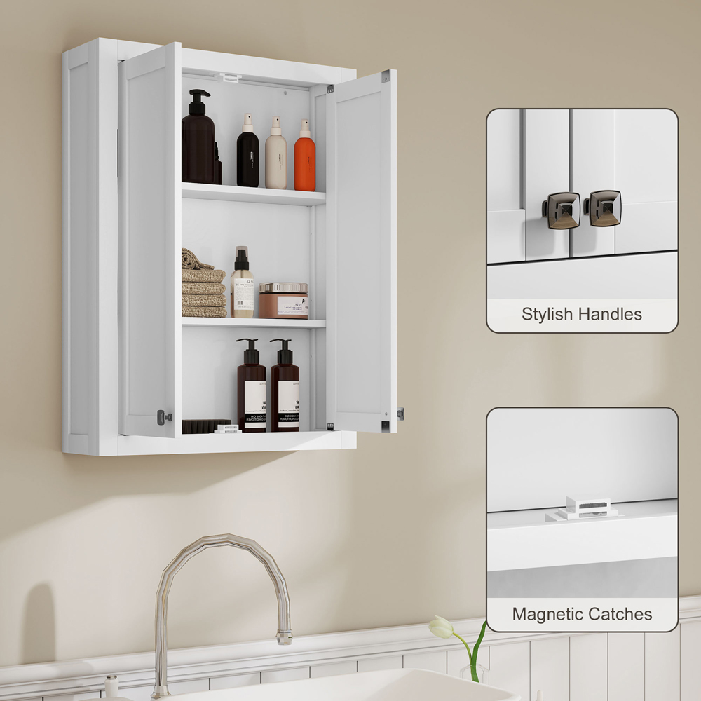 HOMCOM 2 Door White Wall Mounted Bathroom Wall Storage Cabinet Image 6