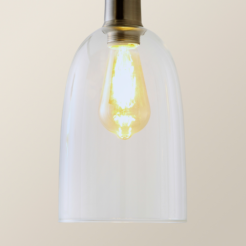 ValueLights Kira Glass Dome 3 Drop Bar Brushed Chrome Diner LED Ceiling Pendant Light Image 3