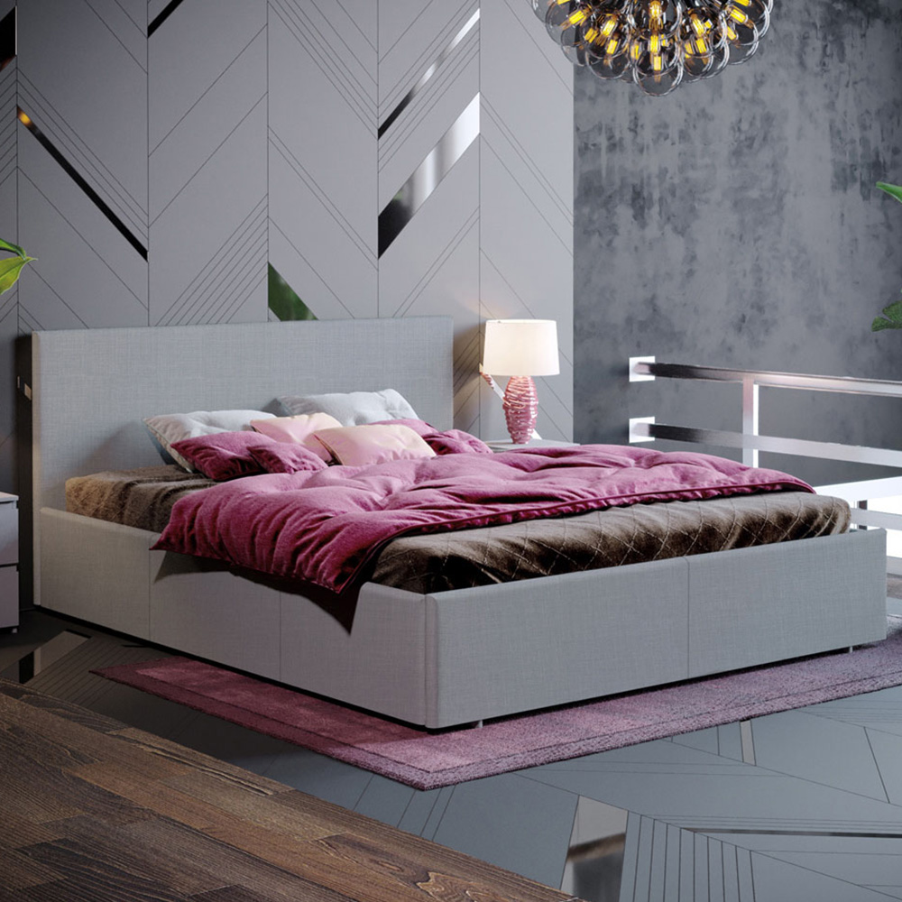 Vida Designs Veronica King Size Light Grey Linen Ottoman Bed Image 1