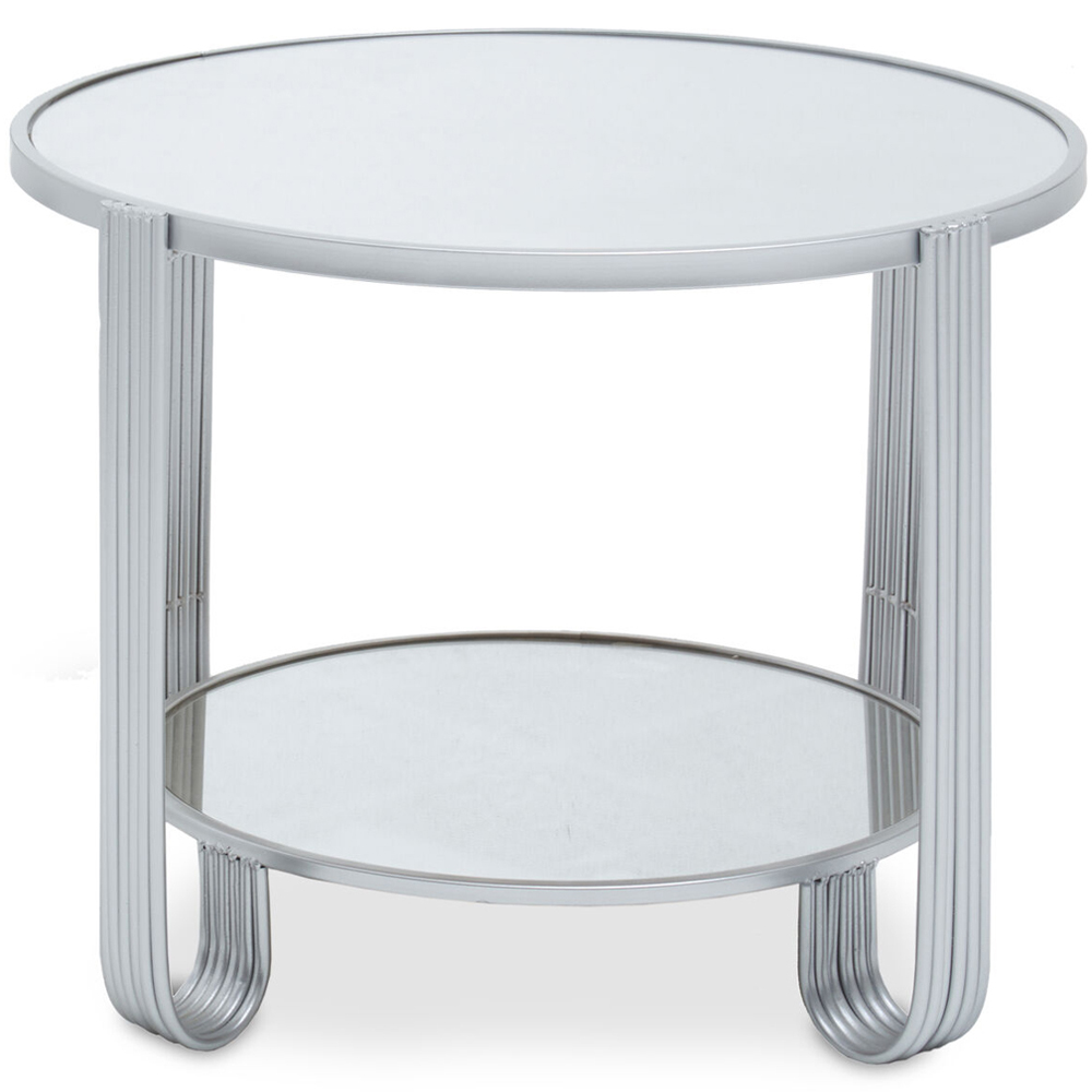 Premier Housewares Jolie Single Shelf Silver Round Coffee Table with Mirrored Top Image 3
