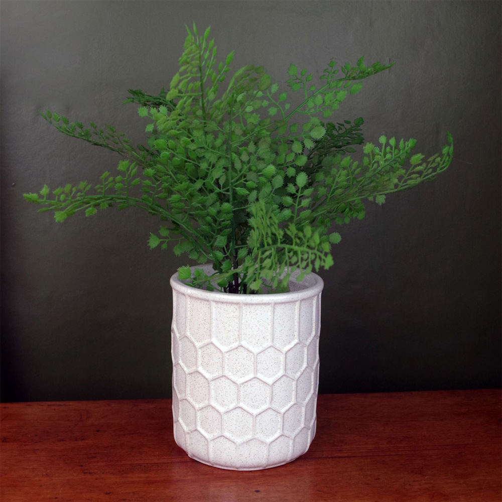 Leaf White Honeycomb Speckled Ceramic Planter Image 2
