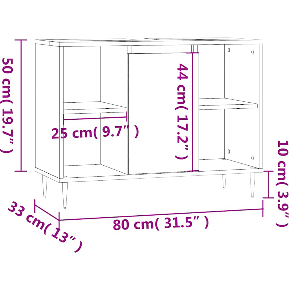 vidaXL Single Door 4 Shelf White Wooden Bathroom Cabinet Image 6
