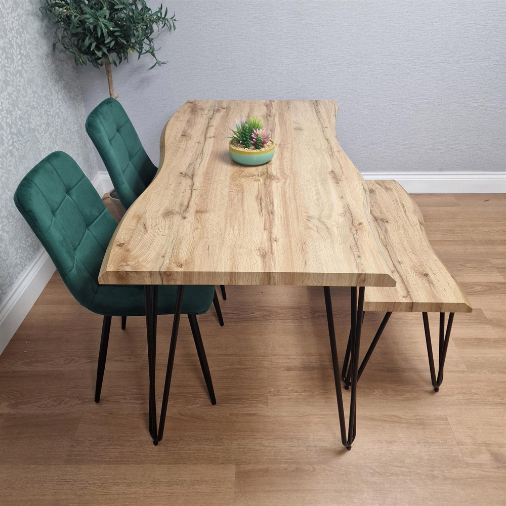 Kosy Koala 4 Seater Tufted Velvet Wooden Dining Set with Bench Green and Brown Image 2