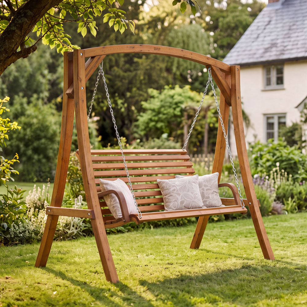 Charles Bentley 3 Seater Wooden Garden Swing Chair Image 8