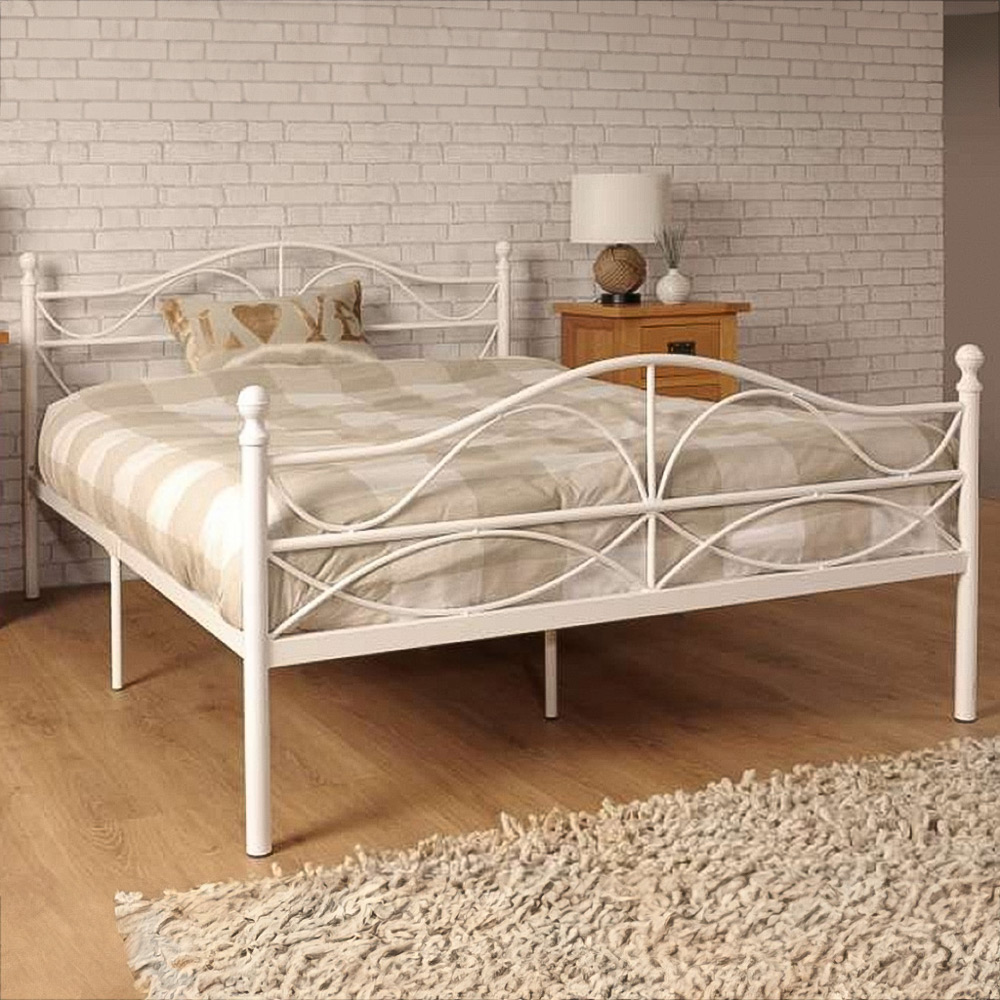 Brooklyn Single White Scroll Effect Metal Bed Frame Image 1