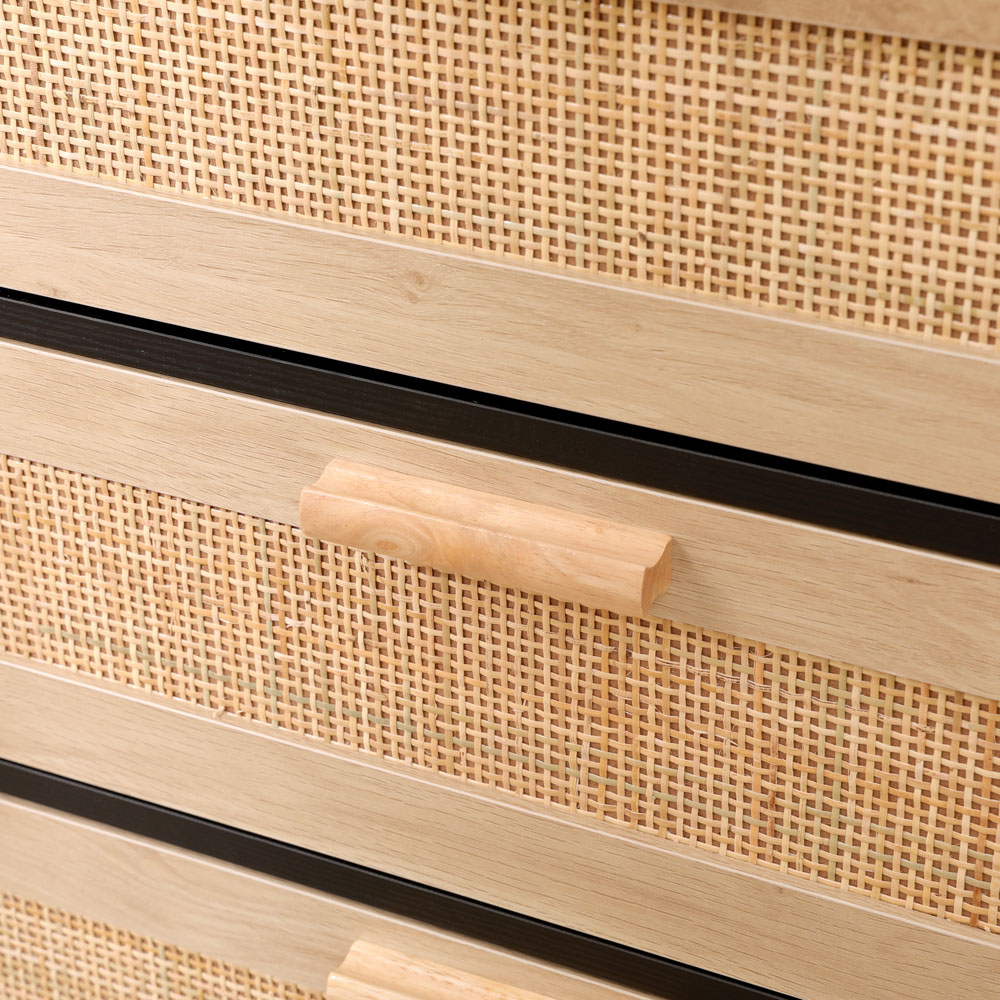 FurnitureHMD 3 Drawer Black and Natural Rattan Woven Front Wooden Chest of Drawers Image 4