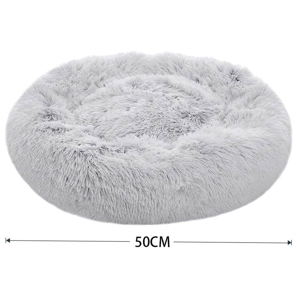 H&O Direct Grey and White Plush Donut Shaped Pet Bed Image 4