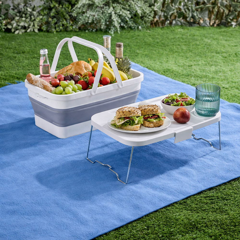 Avilo White Collapsible Picnic Basket with Tray Image 2