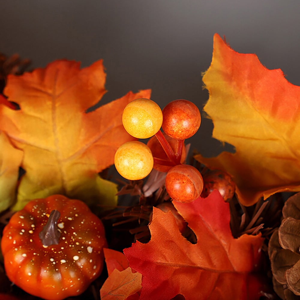 Living and Home LED Wreath with Maple Leaves Pumpkins Berries and Pinecones 60cm Image 7