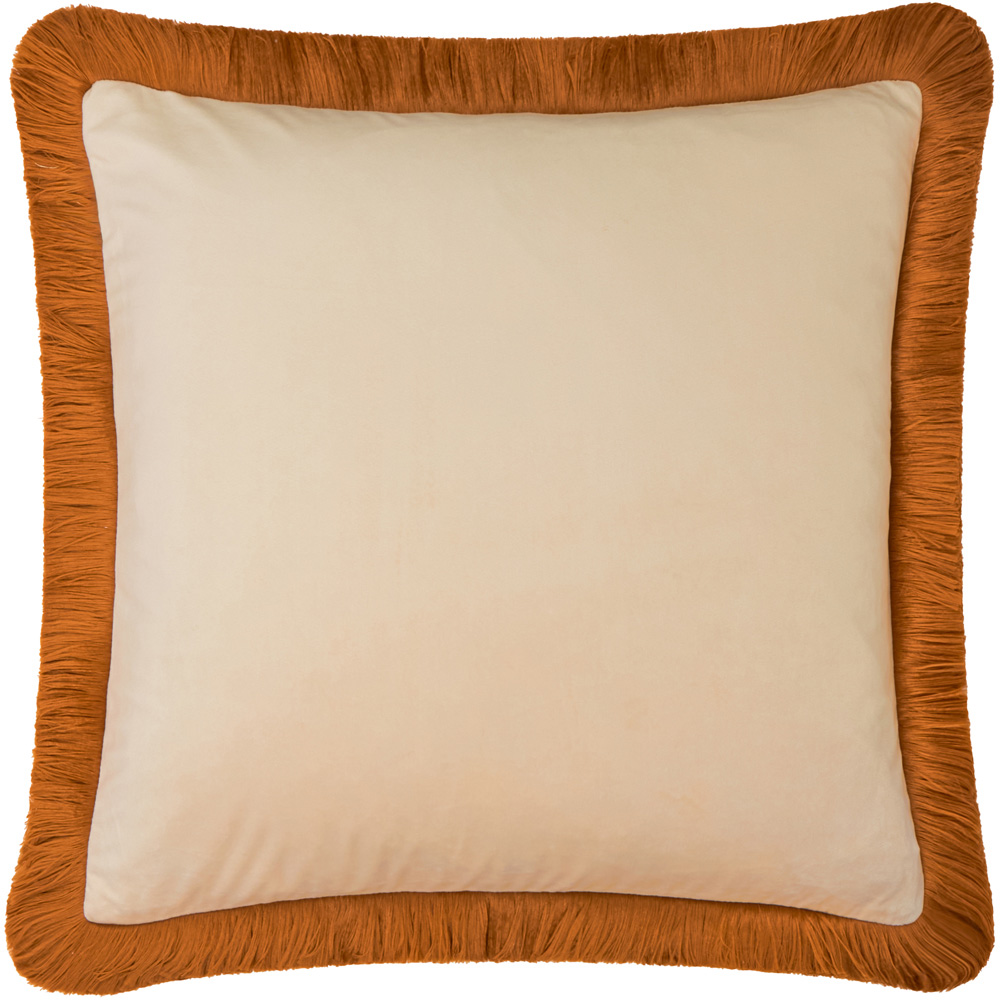 Furn Halo Fringed Ecru and Ginger Velvet Cushion 50 x 50cm Image 1
