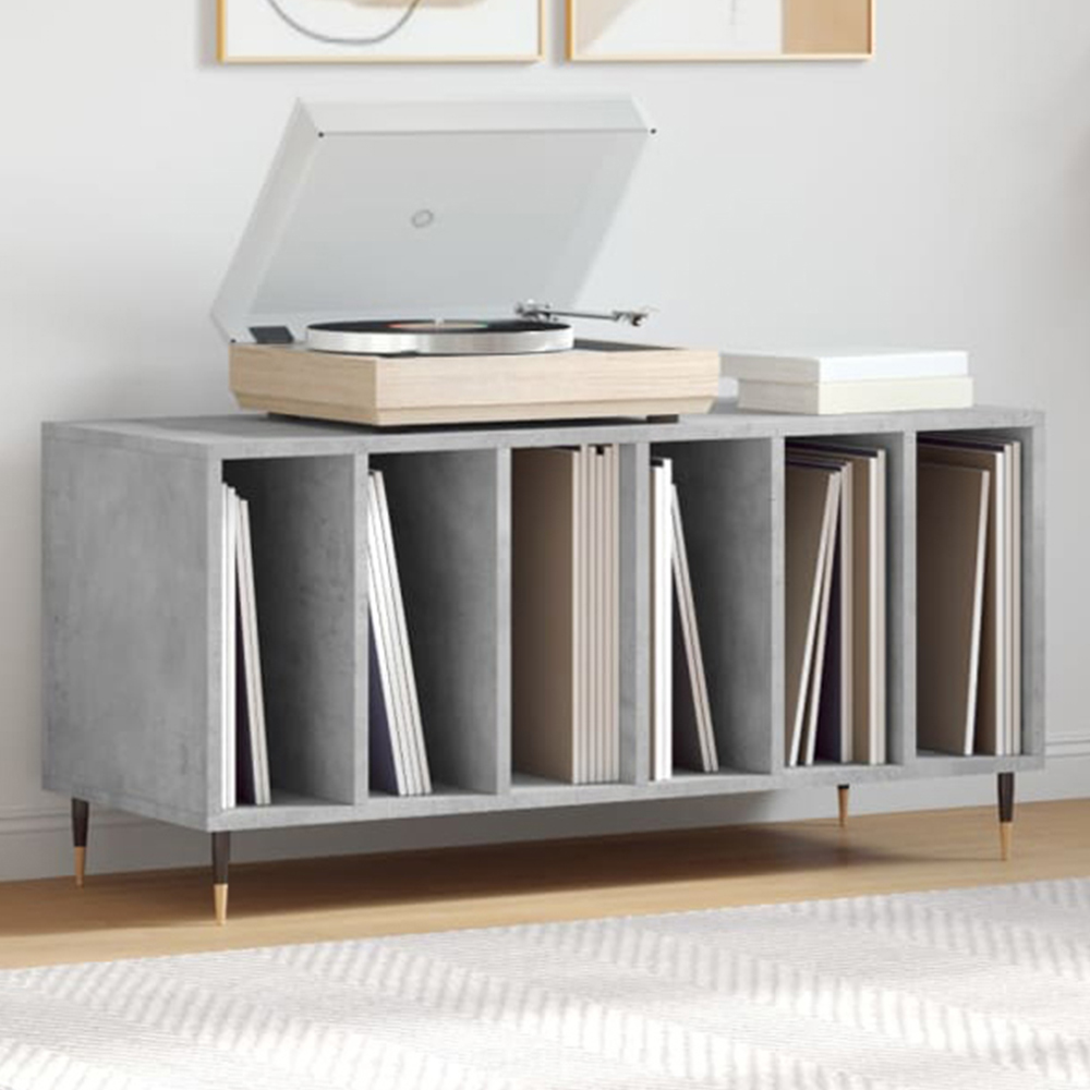 vidaXL 6 Shelf Concrete Grey Record Cabinet Image 1