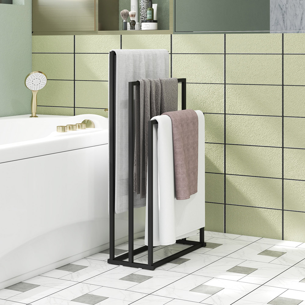 HOMCOM Black Steel Freestanding Towel Rack with 3 Bars Image 3