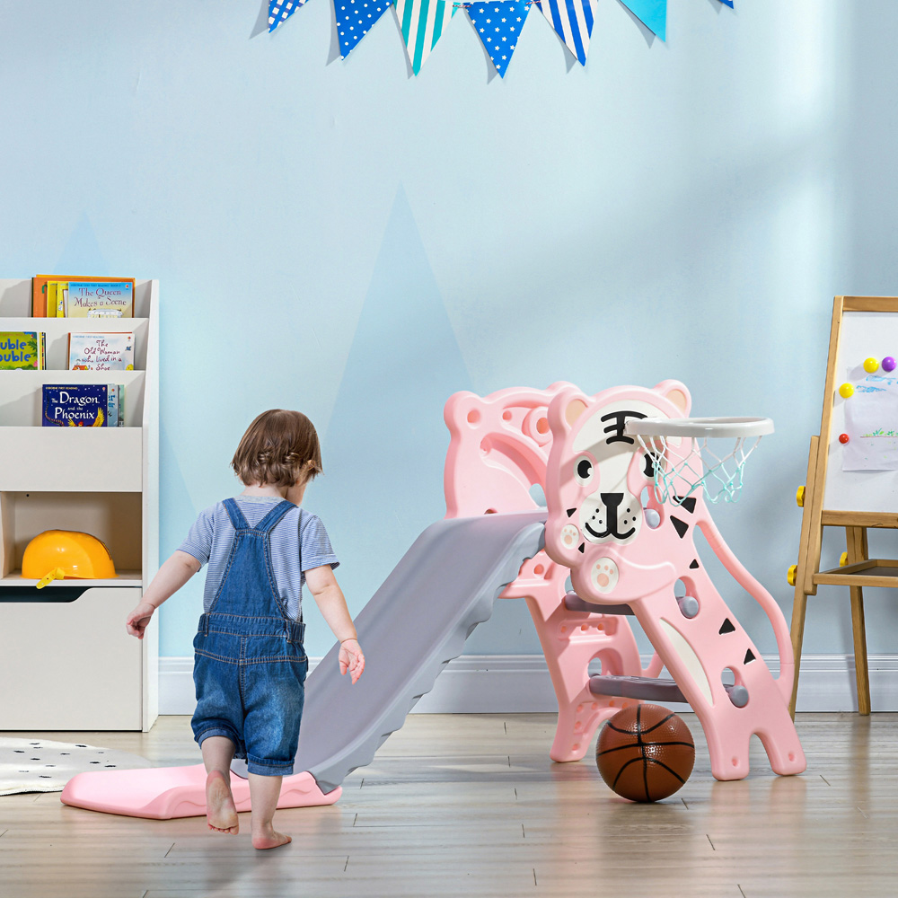 AIYAPLAY Pink Kids Slide with Basketball Hoop Image 2