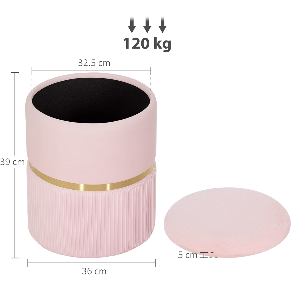 Portland Pink Velvet Round Pouffe Footstool with Storage Image 9