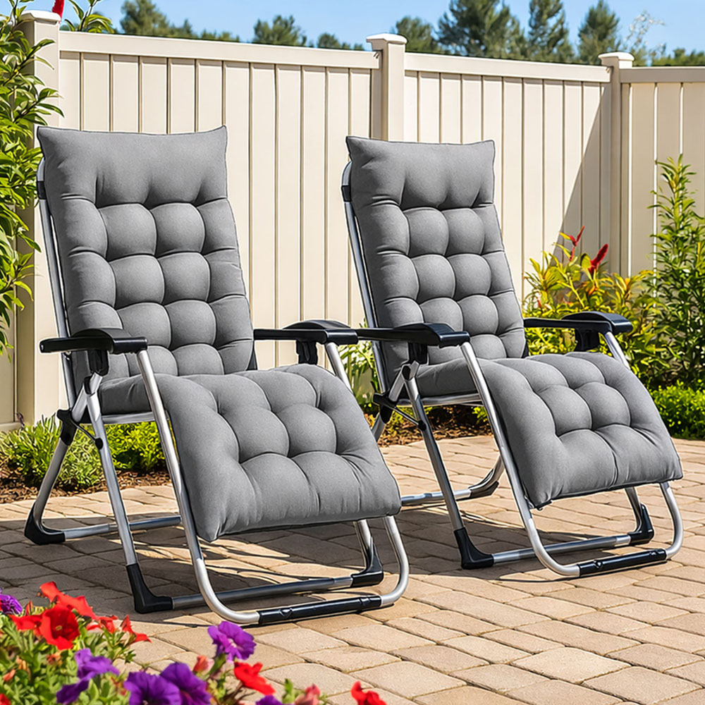 Neo Direct Grey Zero Gravity Sun Lounger with Padded Cushion Set of 2 Image 1