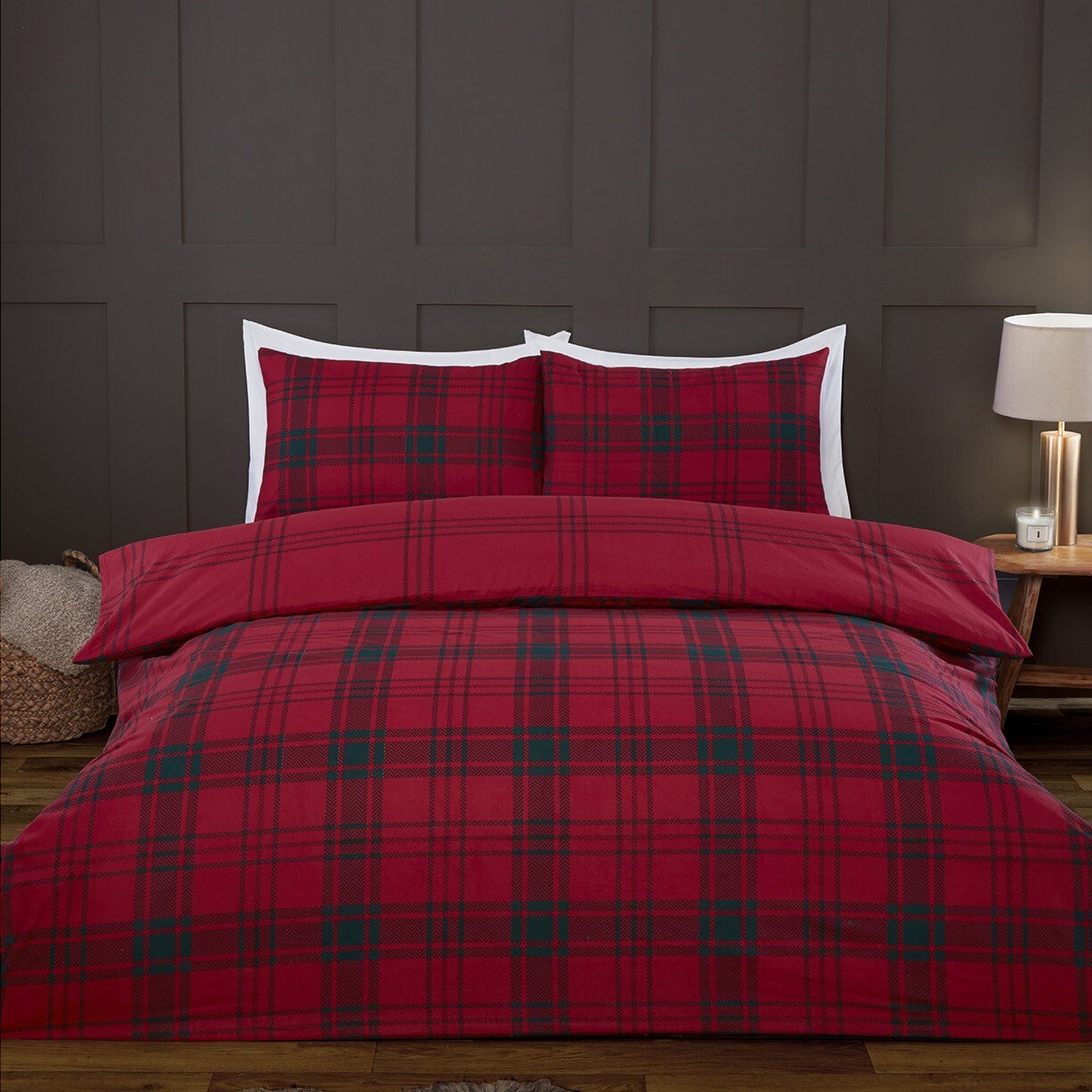 Kirkland Check Duvet Cover and Pillowcase Set - Red / Double Image 1