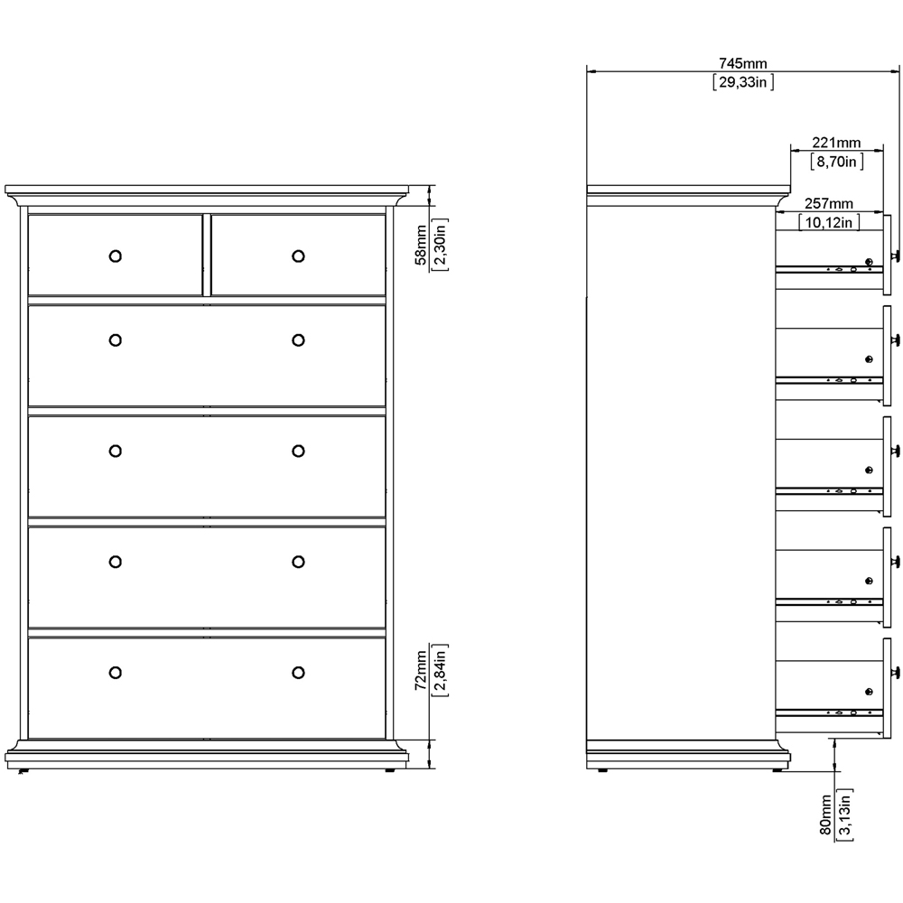 Florence Paris 6 Drawer Matt Grey Chest of Drawers Image 8