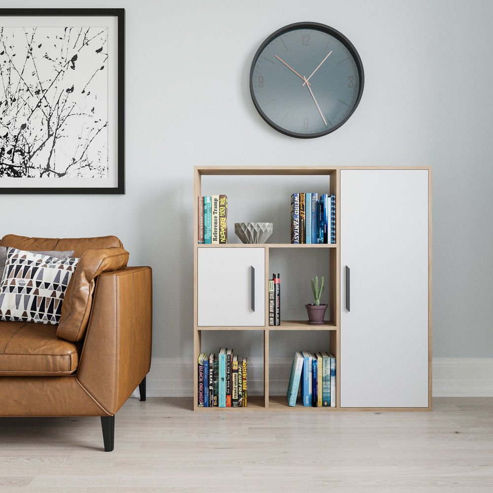 Decorotika Ridge 2 Door 4 Shelf Oak and White Bookcase Image 4