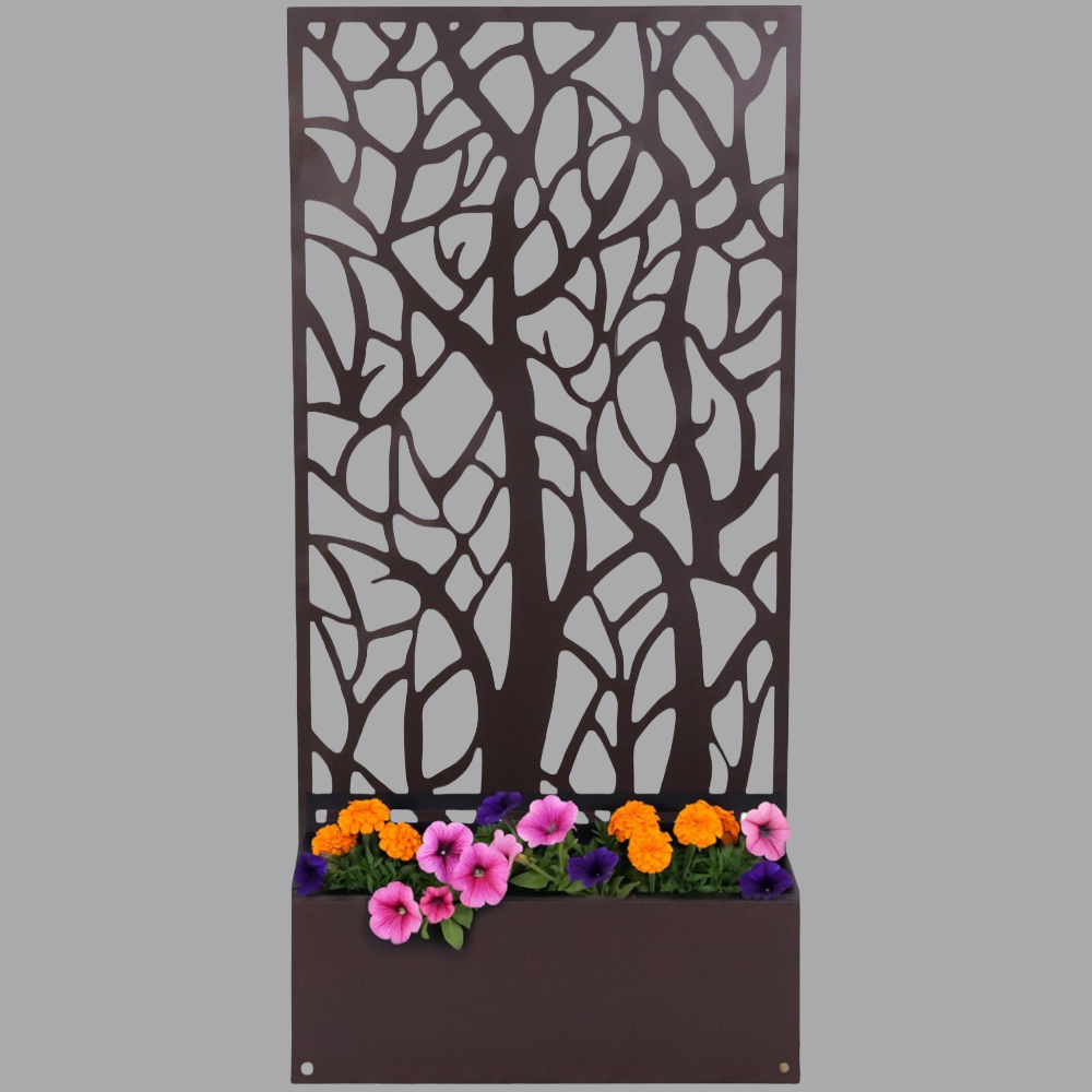 Ornate Rust Tree Planter with Trellis Brown Image 5