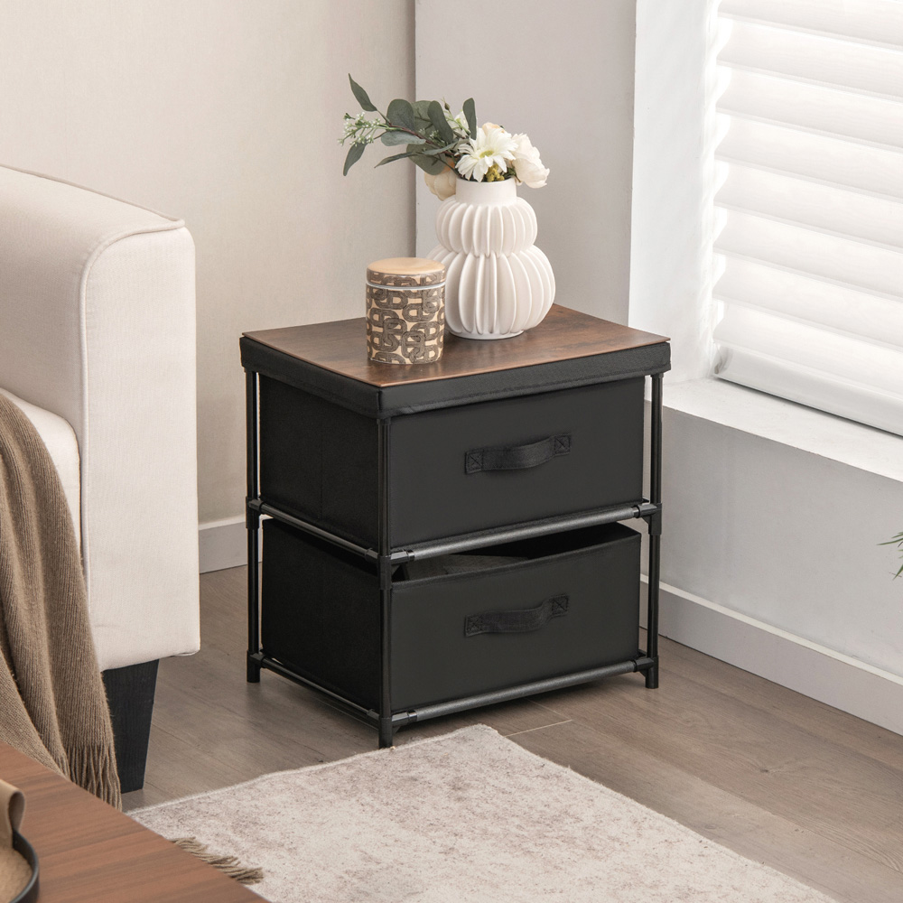 Costway 2 Drawer Black Fabric Nightstand with Removable Lid Image 3