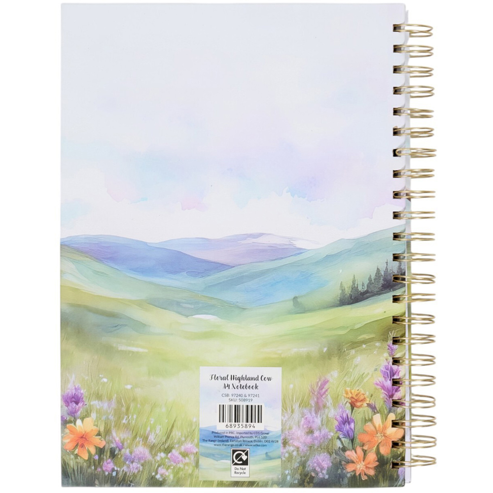 Floral Highland Cow A4 Notebook Image 3
