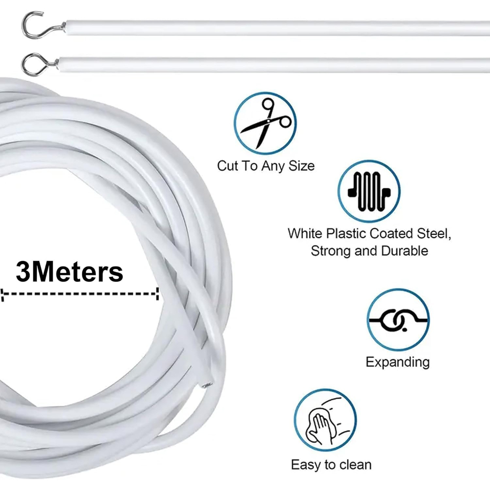 ATEK White Net Curtain Wire with Hooks and Eyes 3m Image 7
