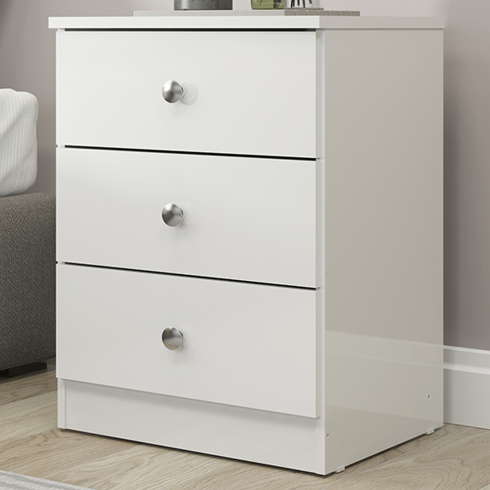 Seconique Denver 3 Drawer White Gloss Bedside Table Image 1